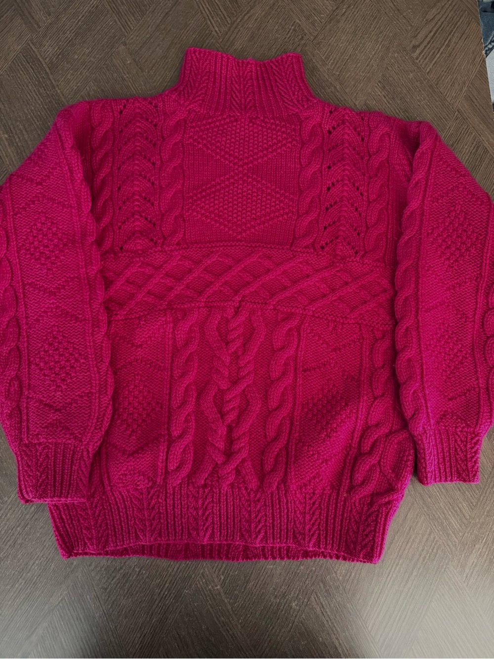 VTG Ralph Lauren Women’s Magenta Cable Turtleneck Sweater 100%Wool sz-M